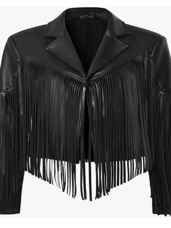 CXMNJ Jackets & Blazers - NWT Fringe Faux Leather Black Jacket Size Large (L=US 12-14)